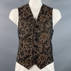 FAVOURBROOK Size 44 Brown Black Brocade Jacquard Rayon Blend Formal Vest